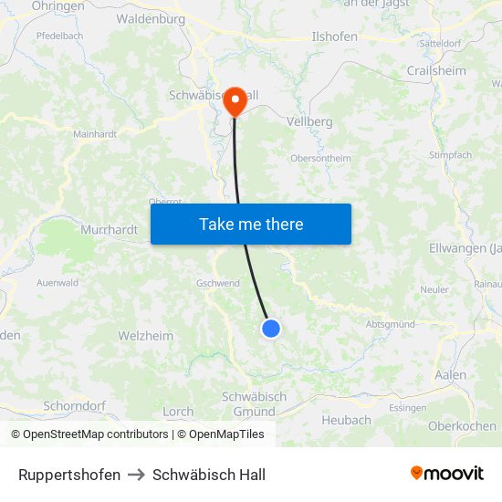 Ruppertshofen to Schwäbisch Hall map
