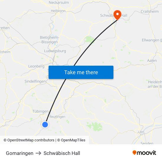 Gomaringen to Schwäbisch Hall map