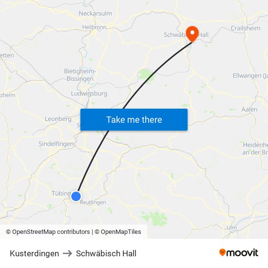 Kusterdingen to Schwäbisch Hall map