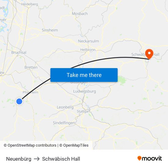 Neuenbürg to Schwäbisch Hall map