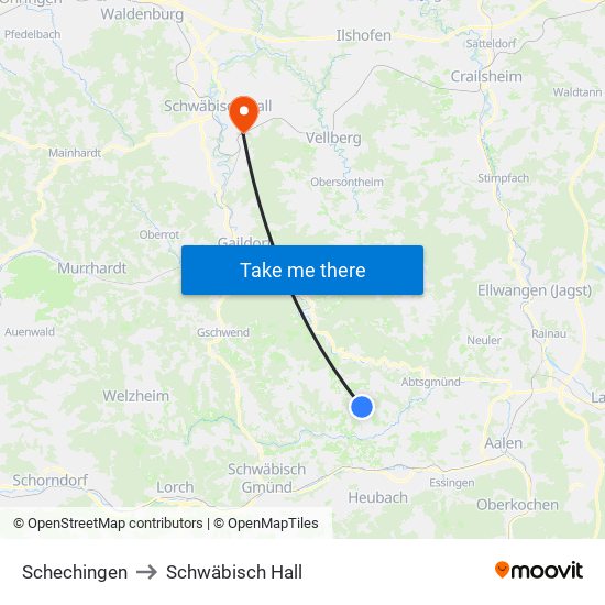 Schechingen to Schwäbisch Hall map