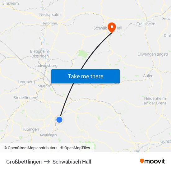 Großbettlingen to Schwäbisch Hall map