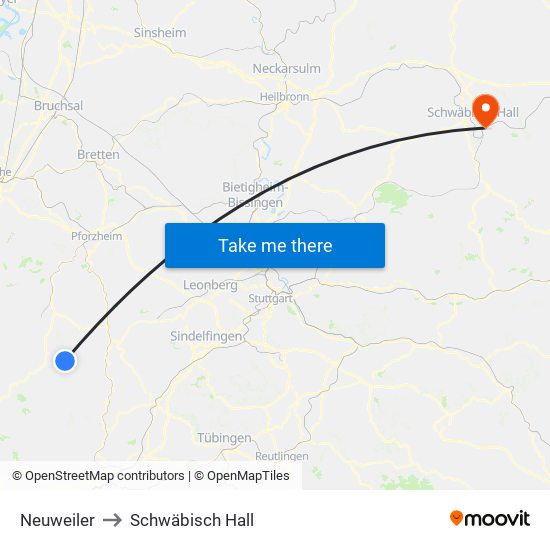 Neuweiler to Schwäbisch Hall map