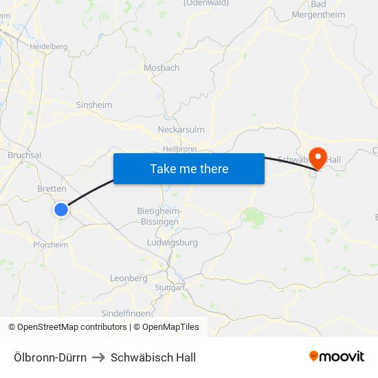 Ölbronn-Dürrn to Schwäbisch Hall map