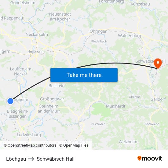 Löchgau to Schwäbisch Hall map