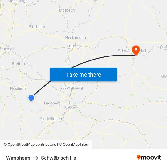 Wimsheim to Schwäbisch Hall map