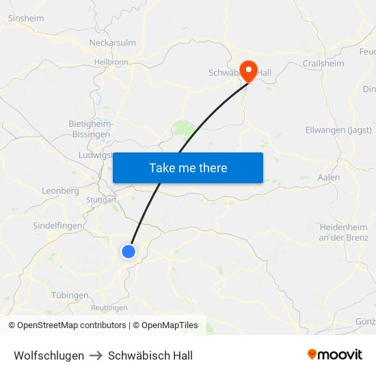 Wolfschlugen to Schwäbisch Hall map