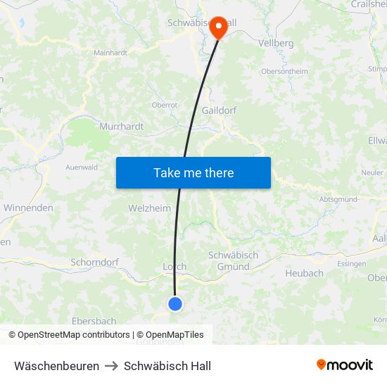 Wäschenbeuren to Schwäbisch Hall map