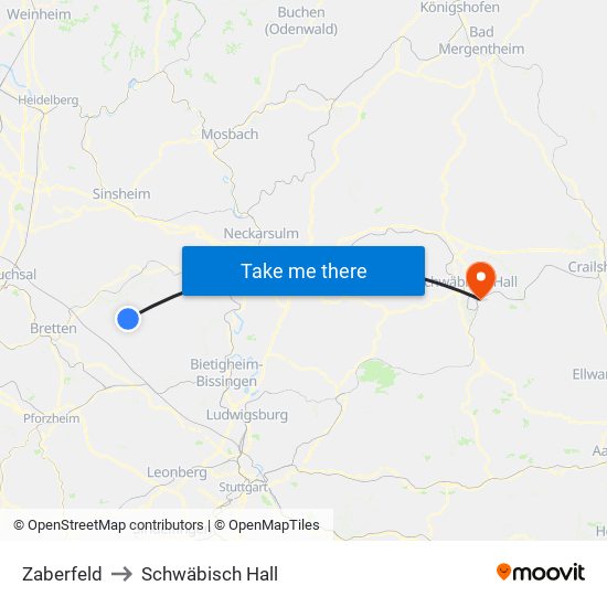 Zaberfeld to Schwäbisch Hall map