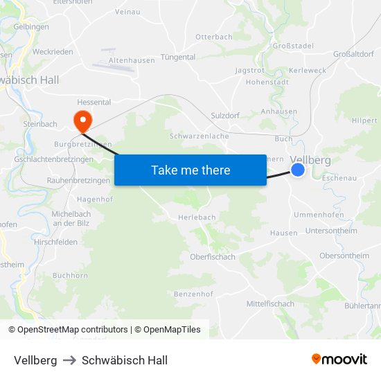 Vellberg to Schwäbisch Hall map