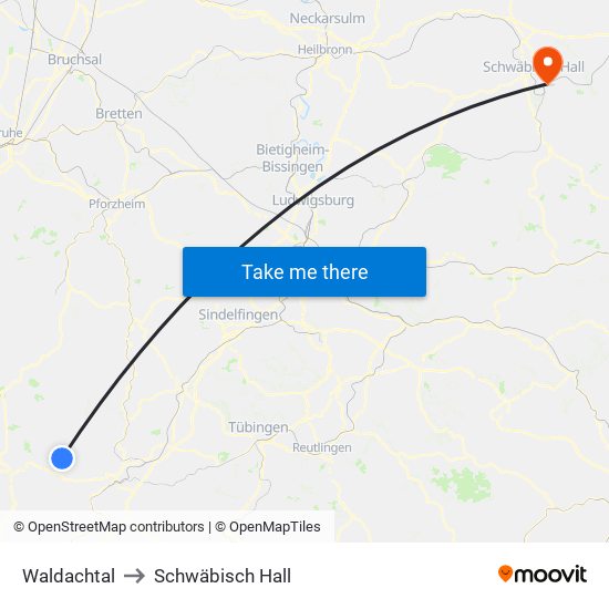 Waldachtal to Schwäbisch Hall map