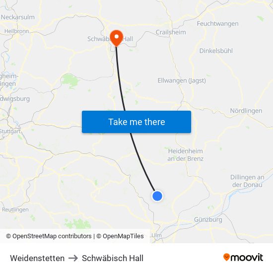 Weidenstetten to Schwäbisch Hall map