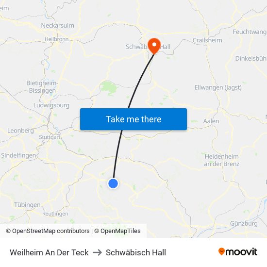 Weilheim An Der Teck to Schwäbisch Hall map