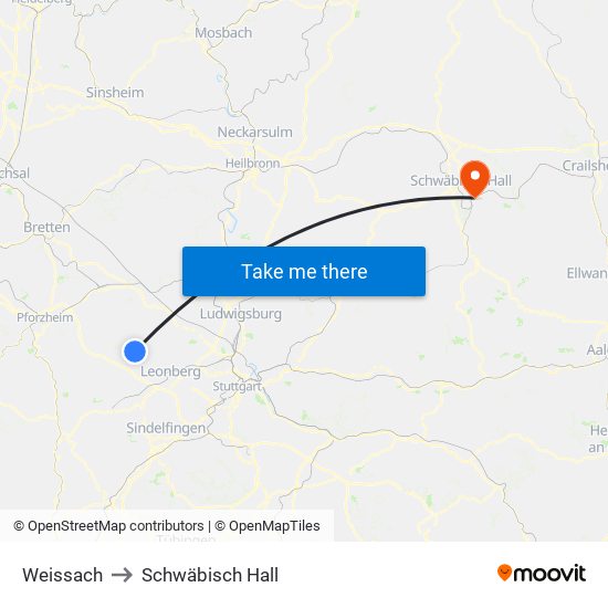 Weissach to Schwäbisch Hall map