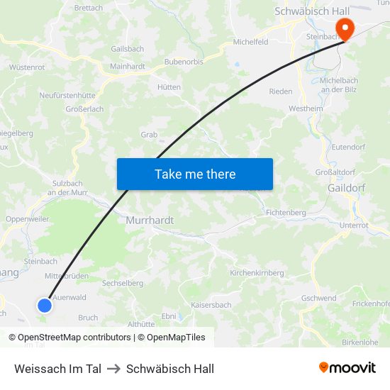 Weissach Im Tal to Schwäbisch Hall map