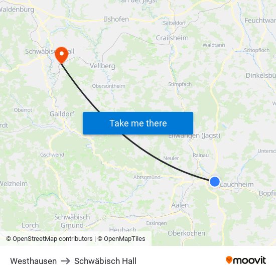 Westhausen to Schwäbisch Hall map