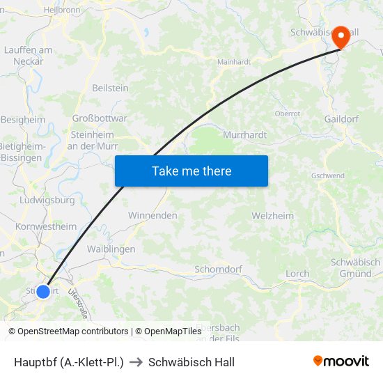 Hauptbf (A.-Klett-Pl.) to Schwäbisch Hall map