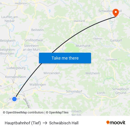 Hauptbahnhof (Tief) to Schwäbisch Hall map
