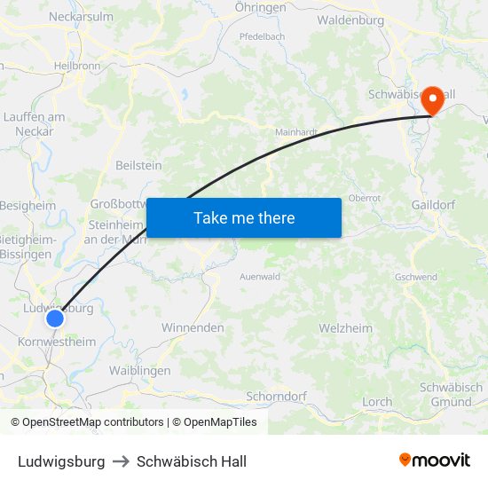 Ludwigsburg to Schwäbisch Hall map