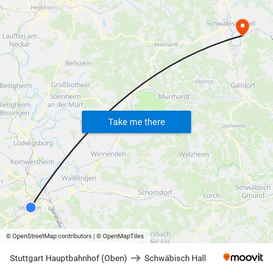 Stuttgart Hauptbahnhof (Oben) to Schwäbisch Hall map