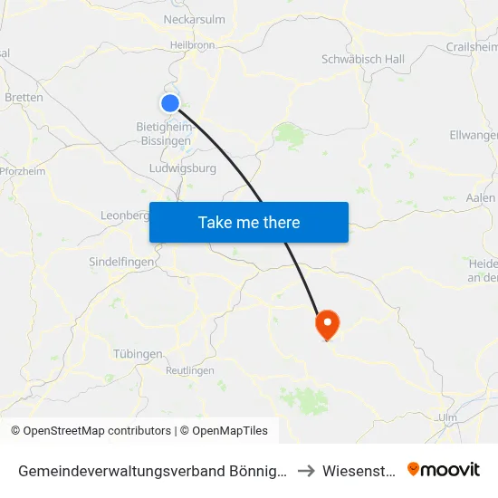 Gemeindeverwaltungsverband Bönnigheim to Wiesensteig map