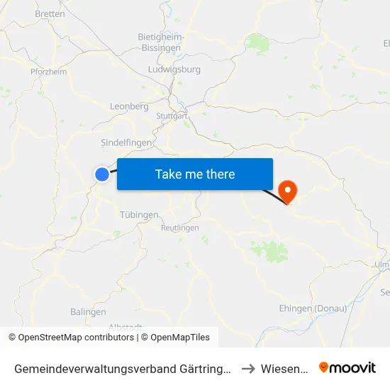 Gemeindeverwaltungsverband Gärtringen/Ehningen to Wiesensteig map