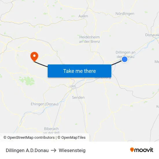 Dillingen A.D.Donau to Wiesensteig map