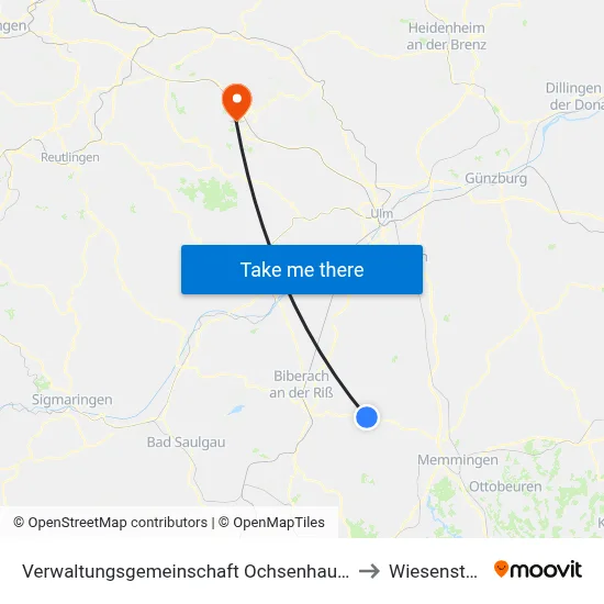 Verwaltungsgemeinschaft Ochsenhausen to Wiesensteig map