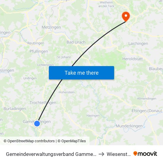 Gemeindeverwaltungsverband Gammertingen to Wiesensteig map