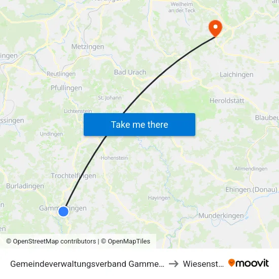 Gemeindeverwaltungsverband Gammertingen to Wiesensteig map