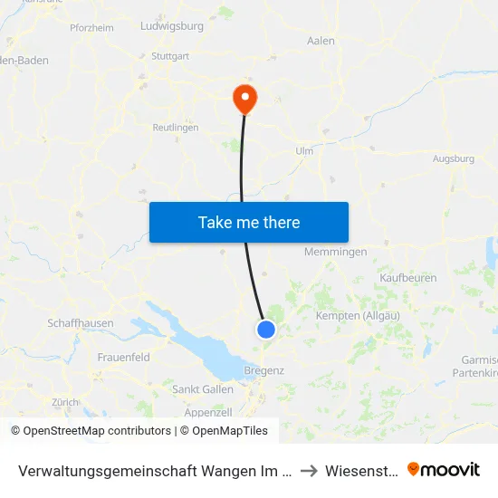 Verwaltungsgemeinschaft Wangen Im Allgäu to Wiesensteig map