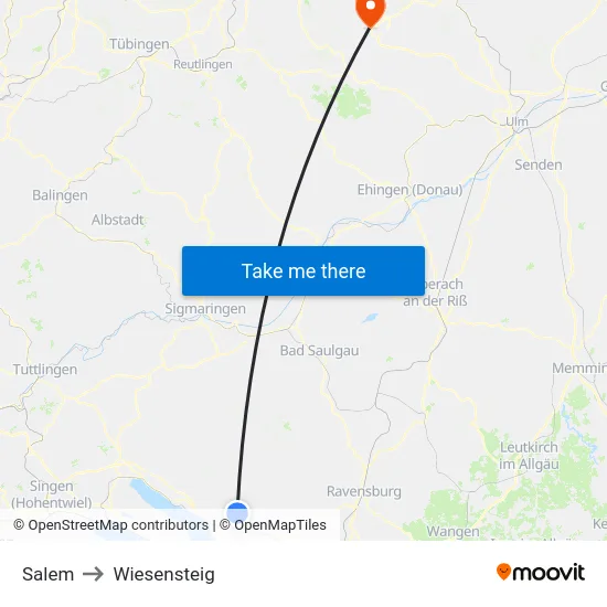 Salem to Wiesensteig map