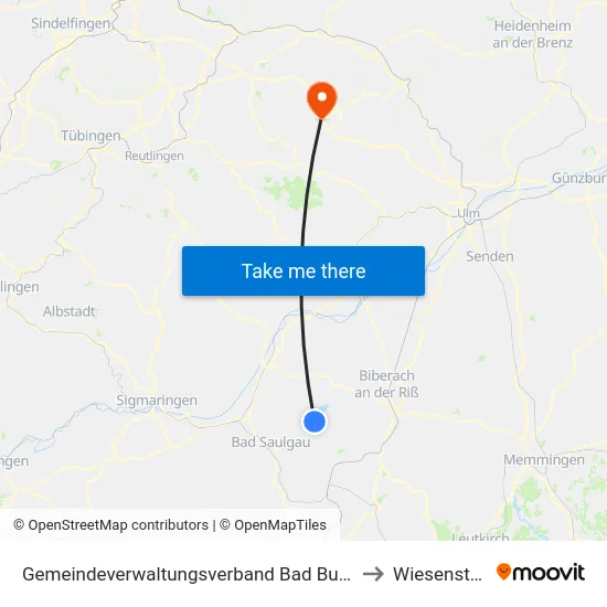 Gemeindeverwaltungsverband Bad Buchau to Wiesensteig map