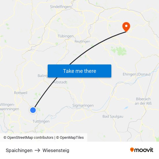 Spaichingen to Wiesensteig map