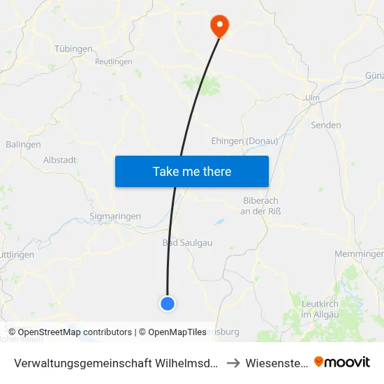 Verwaltungsgemeinschaft Wilhelmsdorf to Wiesensteig map