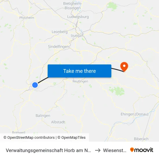 Verwaltungsgemeinschaft Horb am Neckar to Wiesensteig map