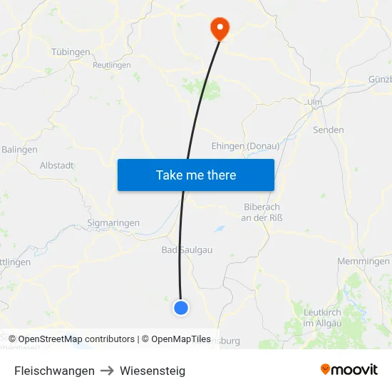 Fleischwangen to Wiesensteig map