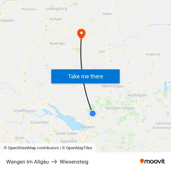 Wangen Im Allgäu to Wiesensteig map