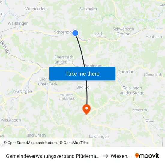 Gemeindeverwaltungsverband Plüderhausen-Urbach to Wiesensteig map
