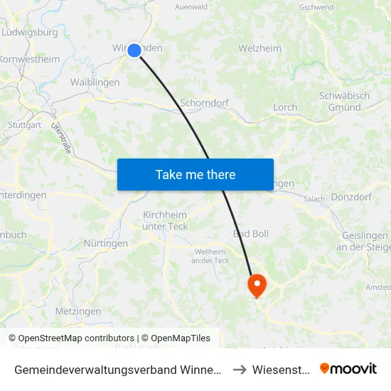 Gemeindeverwaltungsverband Winnenden to Wiesensteig map