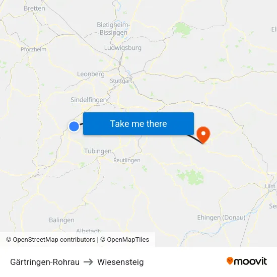 Gärtringen-Rohrau to Wiesensteig map