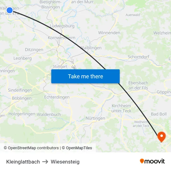 Kleinglattbach to Wiesensteig map