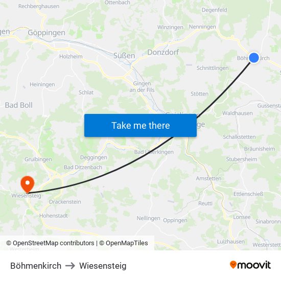 Böhmenkirch to Wiesensteig map