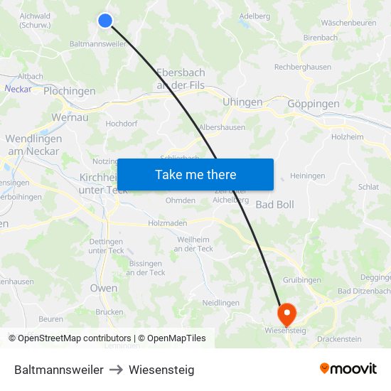 Baltmannsweiler to Wiesensteig map