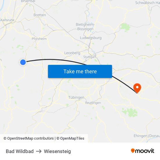 Bad Wildbad to Wiesensteig map