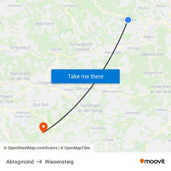 Abtsgmünd to Wiesensteig map