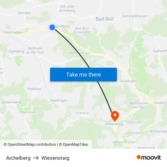 Aichelberg to Wiesensteig map
