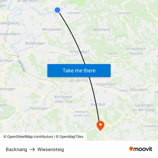 Backnang to Wiesensteig map