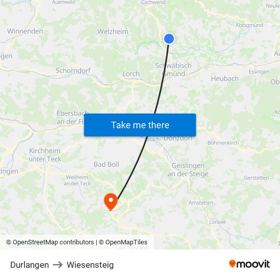 Durlangen to Wiesensteig map