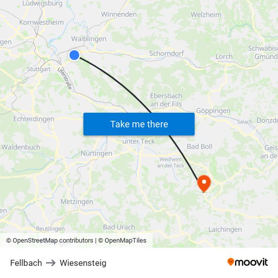 Fellbach to Wiesensteig map